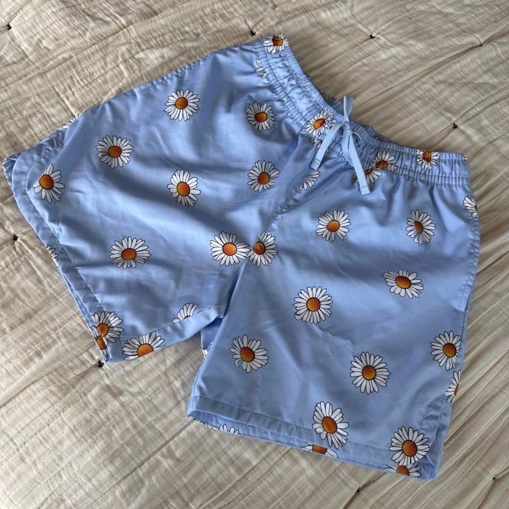 Nike Daisy Print Swim Trunks Light Blue Floral Swim Shorts Size Small